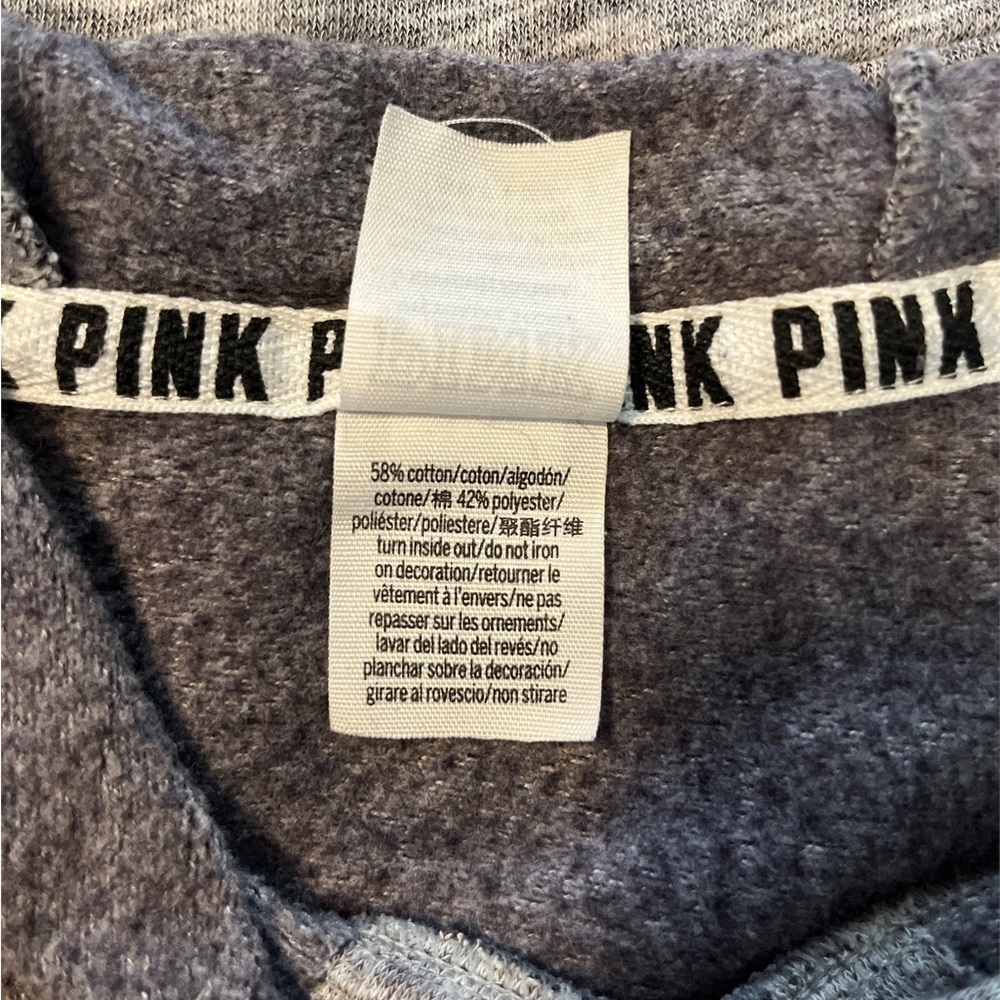 Vs PINK Cropped Hoodie Heathered Grey with White Lettering Size S - Picture 3 of 4